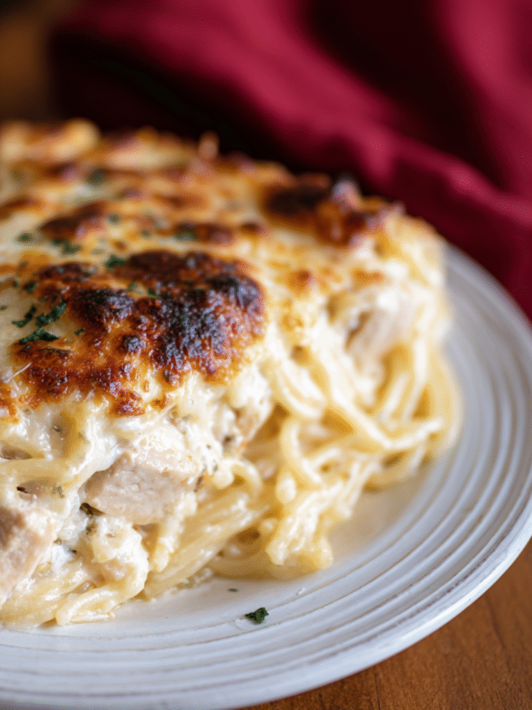 Chicken Alfredo Spaghetti Pie Recipe
