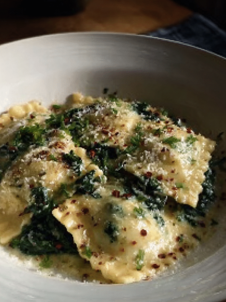 Spinach Ravioli with Cream Sauce Recipe