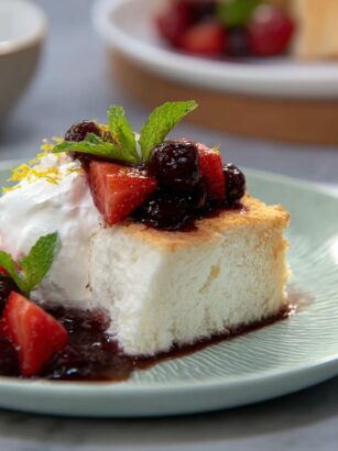 Devilish Angel Cake with Wine Soaked Berries Recipe
