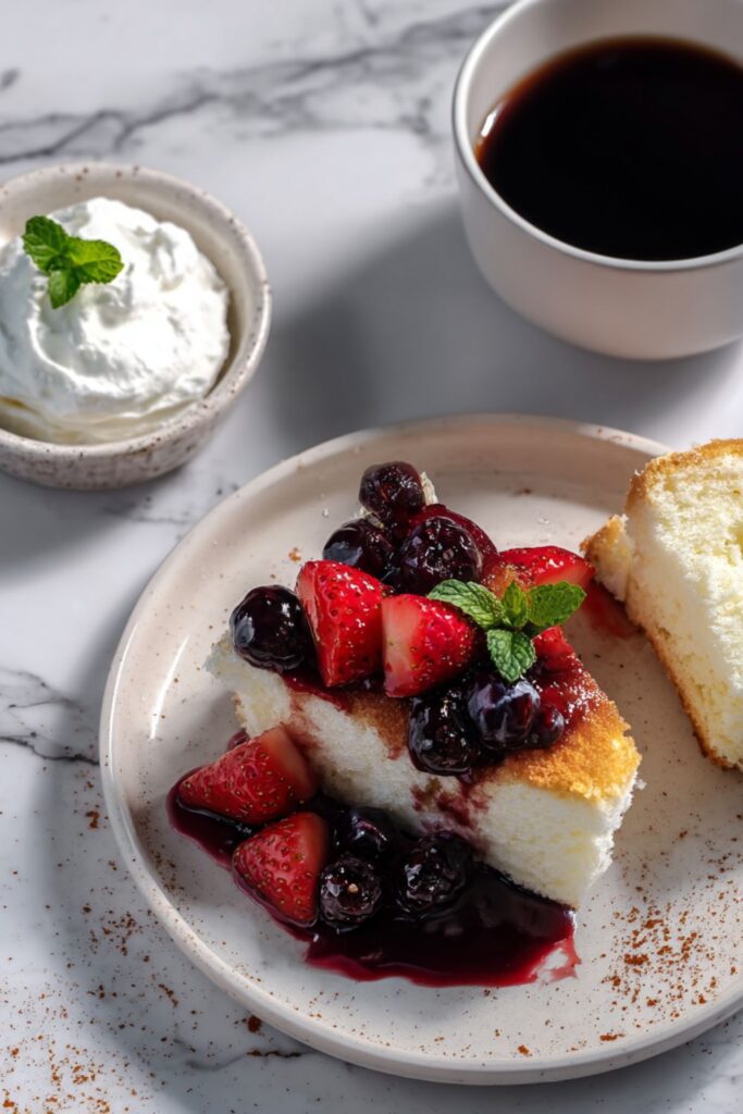 Devilish Angel Cake with Wine Soaked Berries Recipe