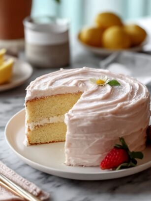Lemon Chiffon Cake with Strawberry Frosting Recipe