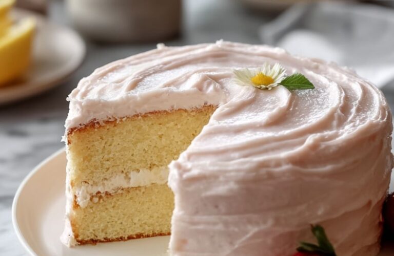 Lemon Chiffon Cake with Strawberry Frosting Recipe