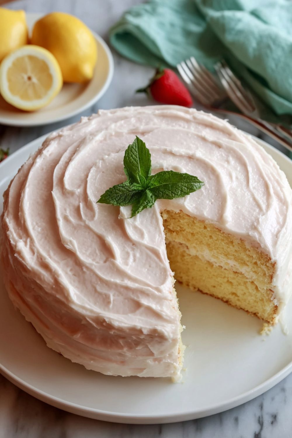 Lemon Chiffon Cake with Strawberry Frosting Recipe