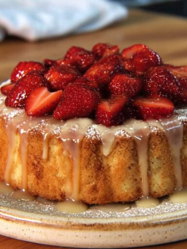 Lemon Sponge Cake with Glazed Strawberries Recipe