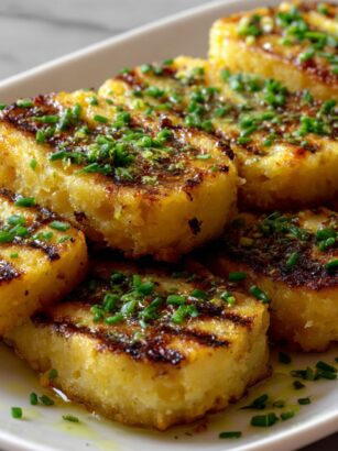Grilled Chickpea Polenta Cakes with Chive Oil and Lemon Recipe