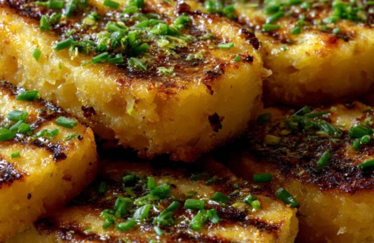 Grilled Chickpea Polenta Cakes with Chive Oil and Lemon Recipe