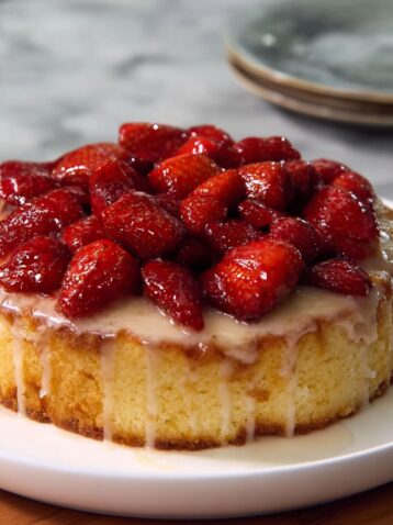 Lemon Sponge Cake with Glazed Strawberries Recipe
