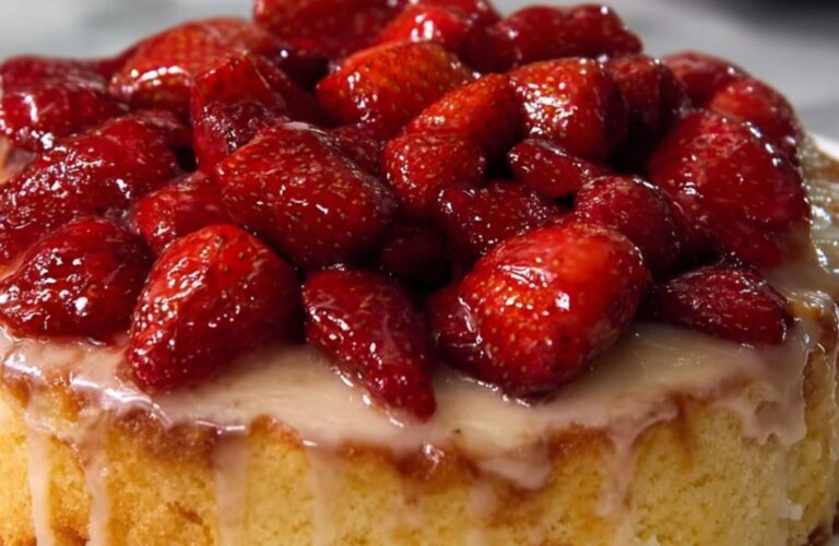Lemon Sponge Cake with Glazed Strawberries Recipe