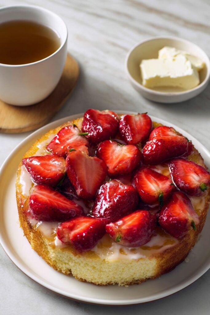 Lemon Sponge Cake with Glazed Strawberries Recipe