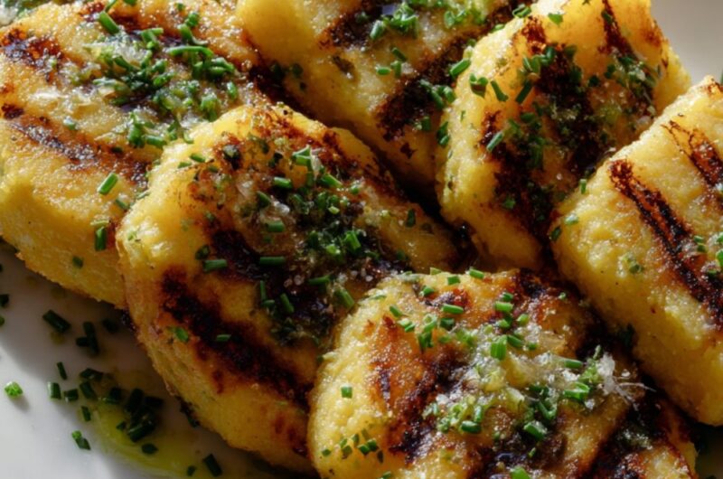 Grilled Chickpea Polenta Cakes with Chive Oil and Lemon Recipe