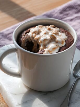 Microwave Chocolate Cake with Peanut Butter Cream Recipe