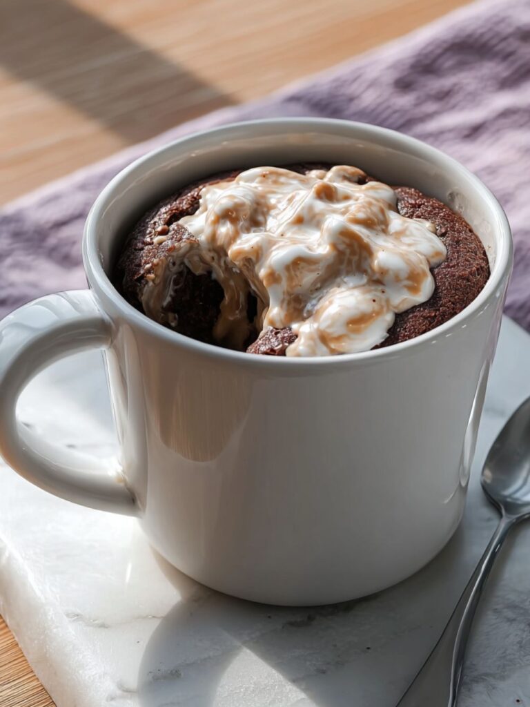 Microwave Chocolate Cake with Peanut Butter Cream Recipe