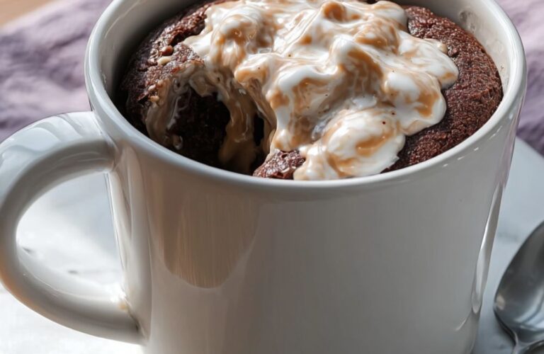 Microwave Chocolate Cake with Peanut Butter Cream Recipe