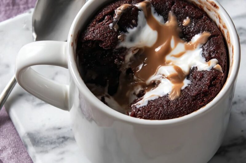 Microwave Chocolate Cake with Peanut Butter Cream Recipe