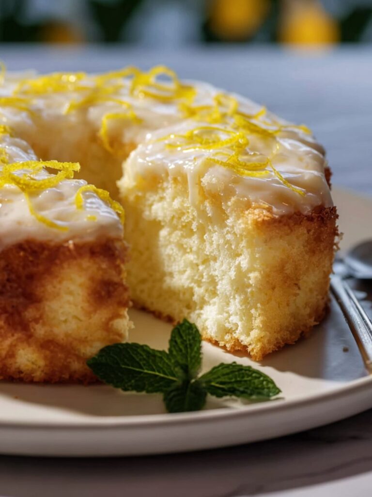 Angel Food Cake with Lemon Honey Yogurt Sauce Recipe