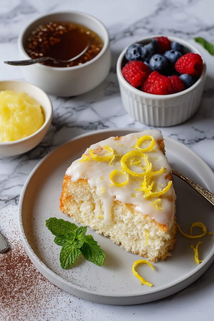 Angel Food Cake with Lemon Honey Yogurt Sauce Recipe