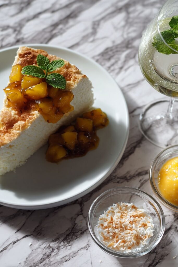 Angel Food Cake with Tropical Fruit Compote Recipe