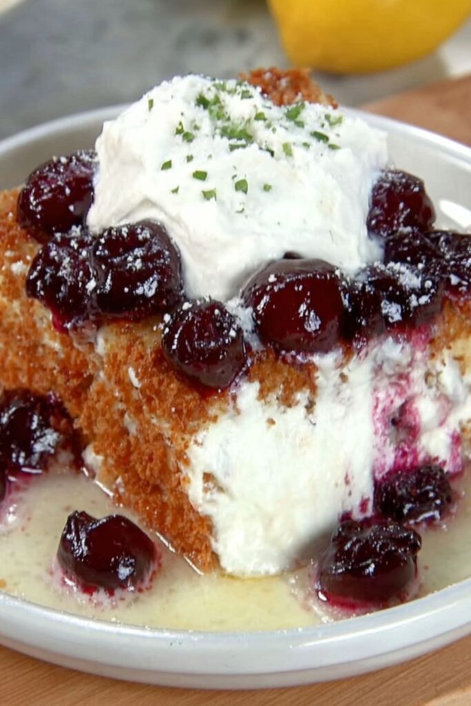 Angel Food Cake with Warm Cherry Sauce Recipe