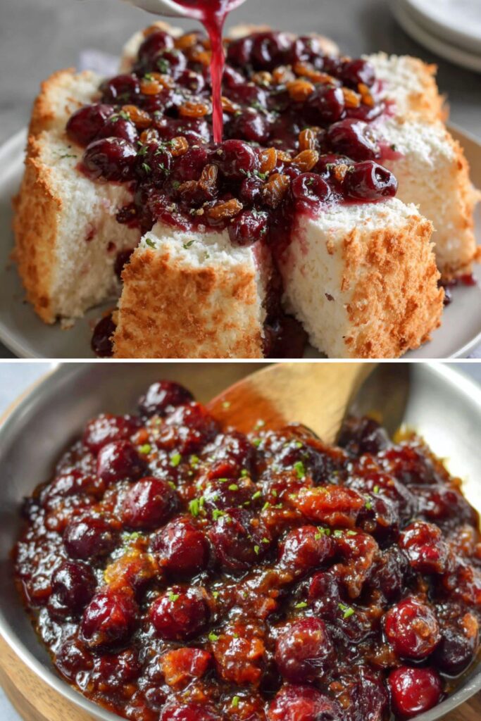 Angel Food Cake with Warm Cherry Sauce Recipe