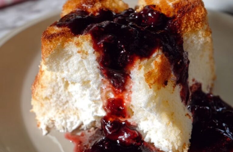 Angel Food Cake with Warm Cherry Sauce Recipe