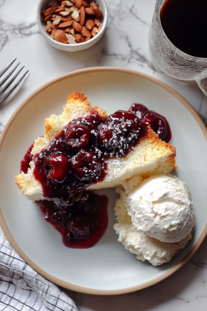 Angel Food Cake with Warm Cherry Sauce Recipe