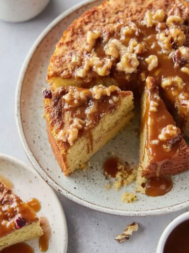 Cranberry and Cornmeal Cake with Caramel-Walnut Topping Sauce Recipe