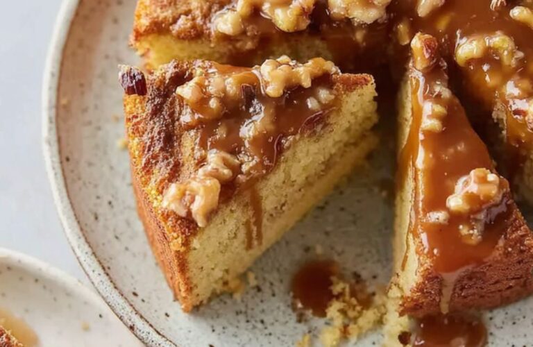 Cranberry and Cornmeal Cake with Caramel-Walnut Topping Sauce Recipe