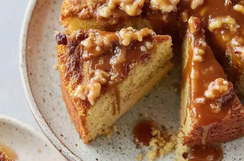 Cranberry and Cornmeal Cake with Caramel-Walnut Topping Sauce Recipe