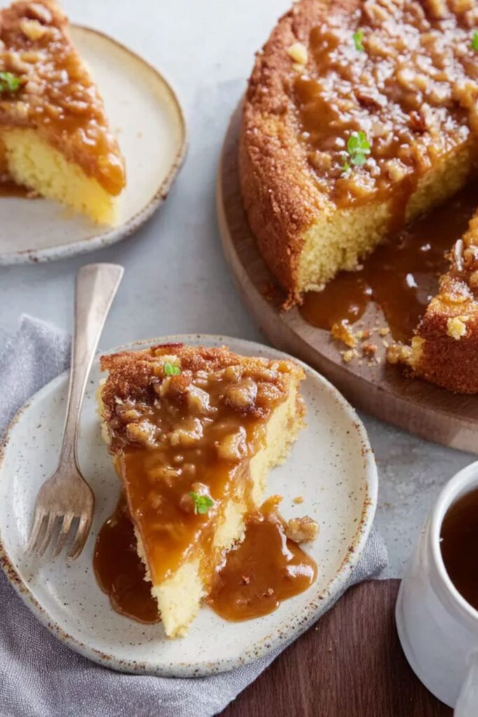 Cranberry and Cornmeal Cake with Caramel-Walnut Topping Sauce Recipe