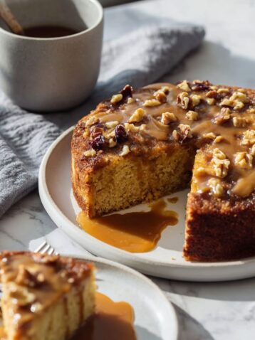 Cranberry and Cornmeal Cake with Caramel-Walnut Topping Sauce Recipe