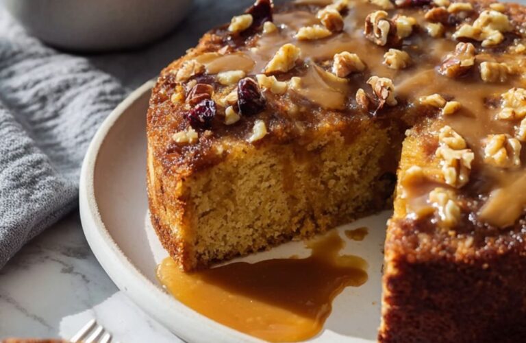 Cranberry and Cornmeal Cake with Caramel-Walnut Topping Sauce Recipe