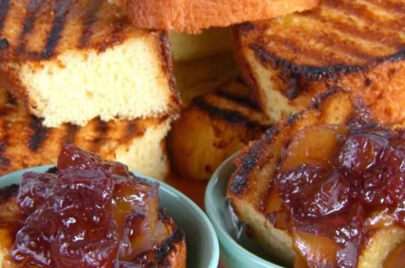 Grilled Sponge Cake with Peach and Cherry Compote Recipe