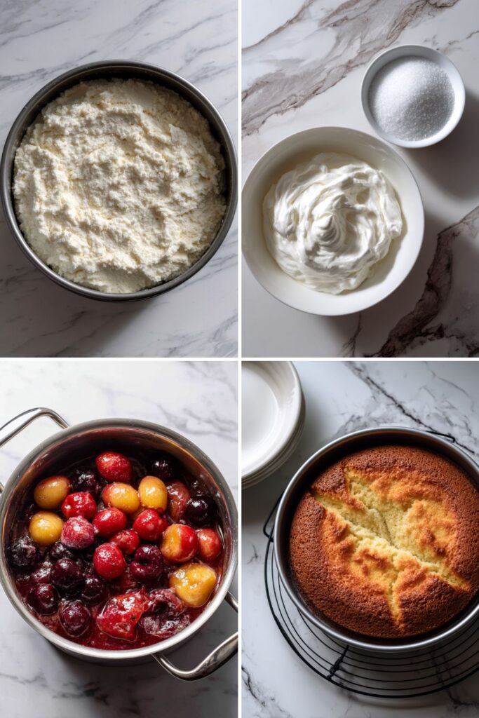 Grilled Sponge Cake with Peach and Cherry Compote Recipe