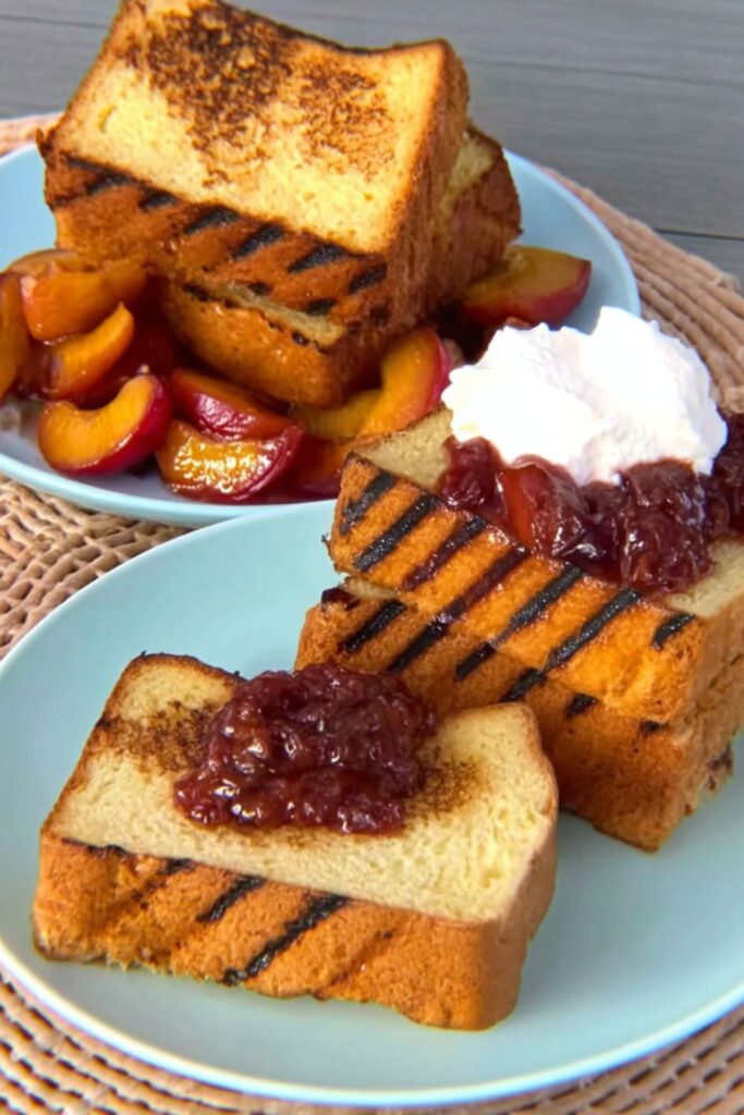 Grilled Sponge Cake with Peach and Cherry Compote Recipe