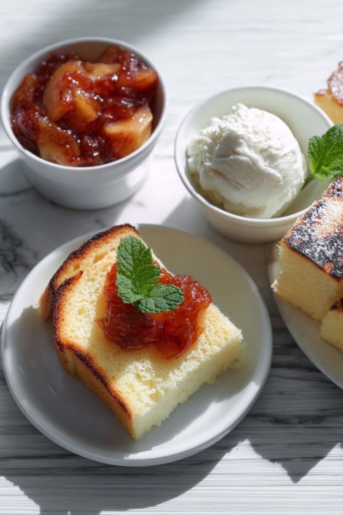 Grilled Sponge Cake with Peach and Cherry Compote Recipe