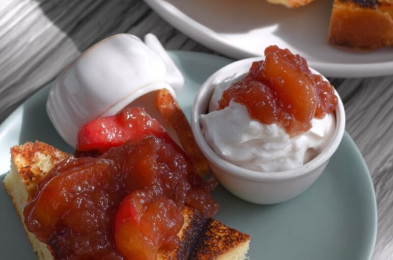 Grilled Sponge Cake with Peach and Cherry Compote Recipe
