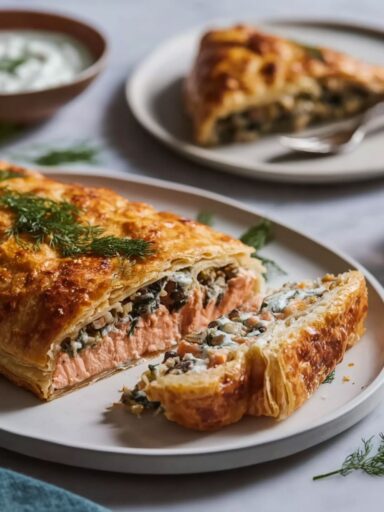 Salmon Coulibiac with Herby Horseradish Cream Recipe