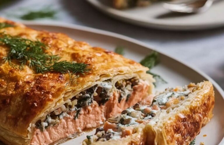 Salmon Coulibiac with Herby Horseradish Cream Recipe