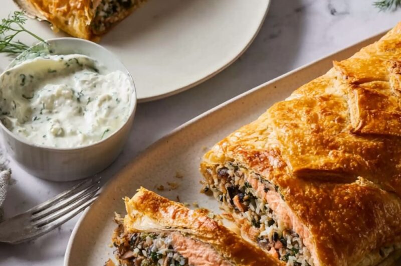 Salmon Coulibiac with Herby Horseradish Cream Recipe