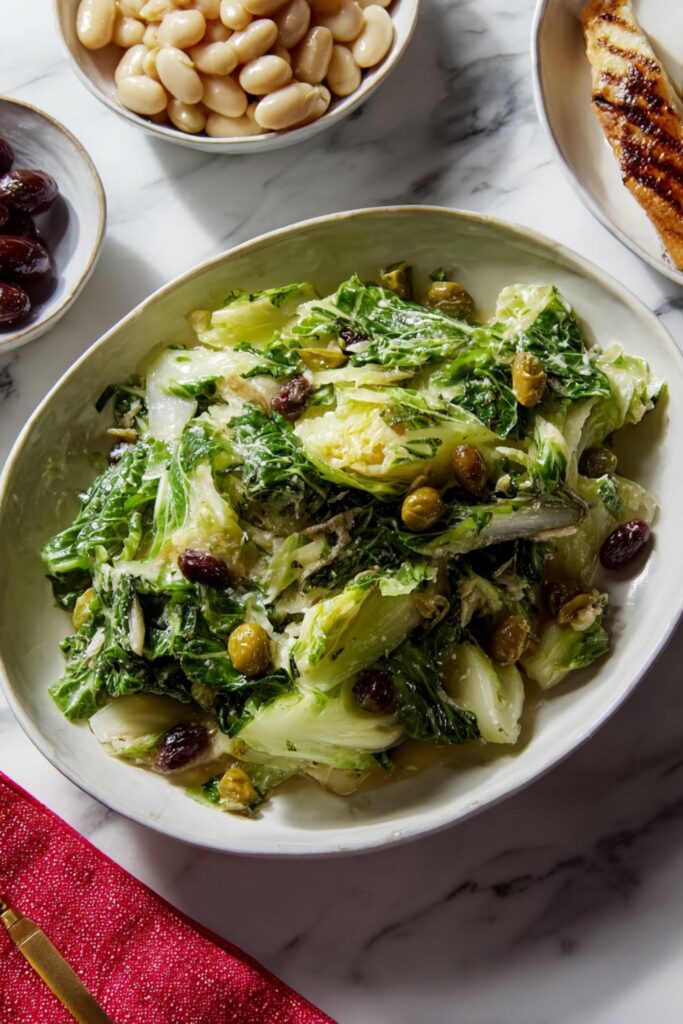 Braised Escarole with Olives and Raisins Recipe