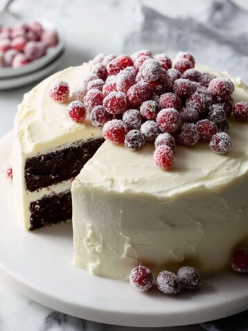 Chocolate Almond Cake with Sugared Cranberries Recipe
