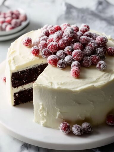 Chocolate Almond Cake with Sugared Cranberries Recipe