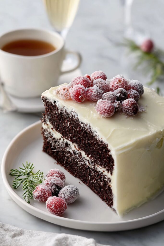 Chocolate Almond Cake with Sugared Cranberries Recipe