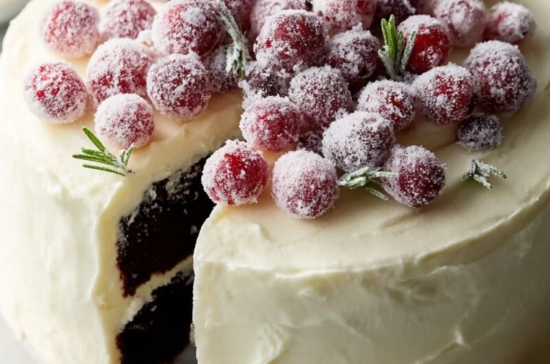 Chocolate Almond Cake with Sugared Cranberries Recipe