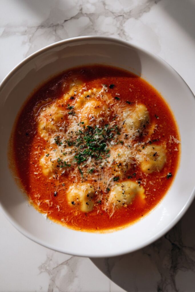 Creamy Tomato Soup with Ravioli