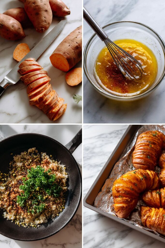 Hasselback Sweet Potatoes with Pistachio Crumble Recipe