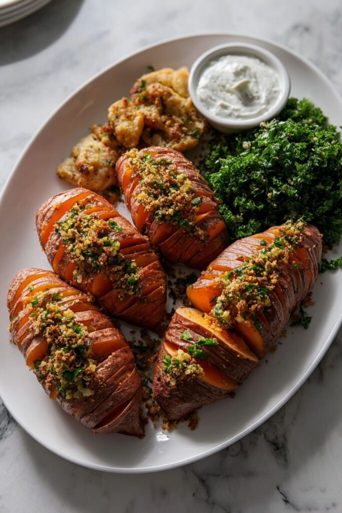 Hasselback Sweet Potatoes with Pistachio Crumble Recipe
