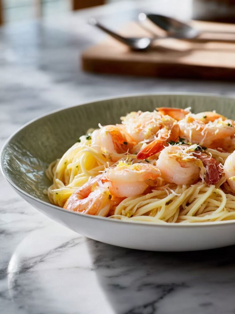 Lemon Pasta with Roasted Shrimp Recipe