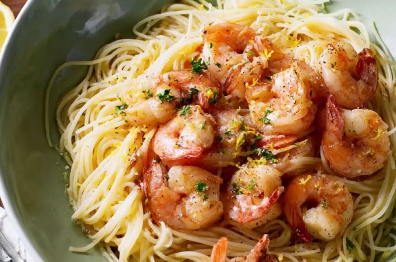 Lemon Pasta with Roasted Shrimp Recipe