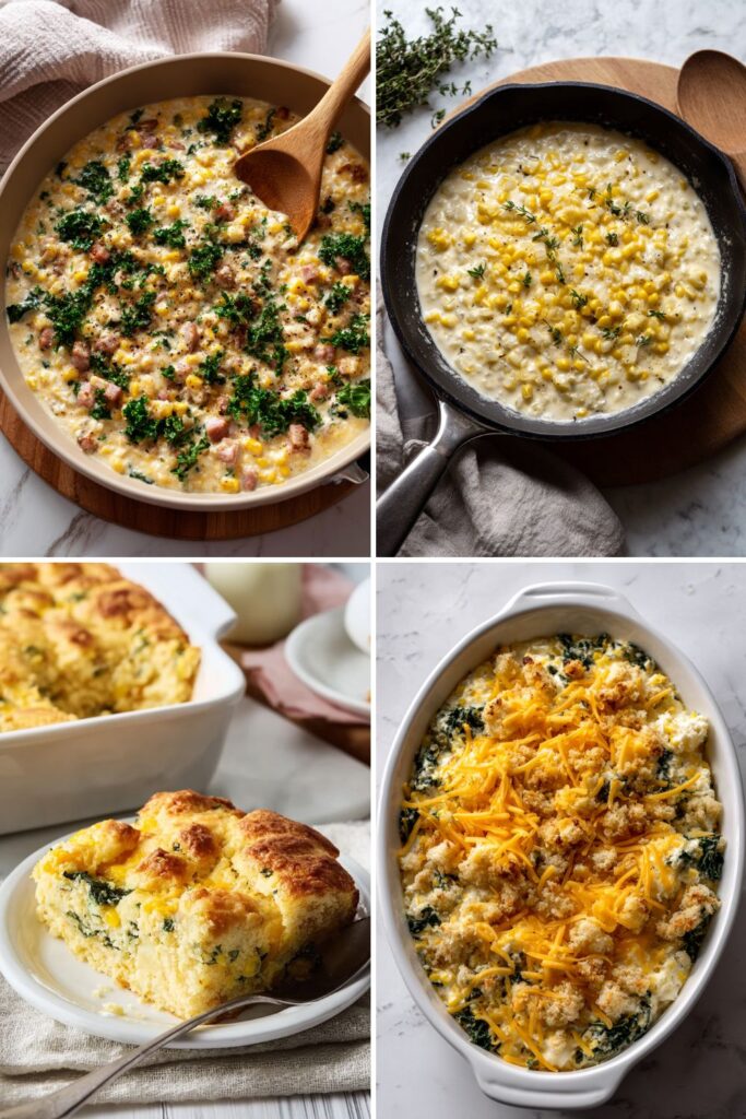 Breakfast Cornbread Casserole with Ham and Kale Recipe